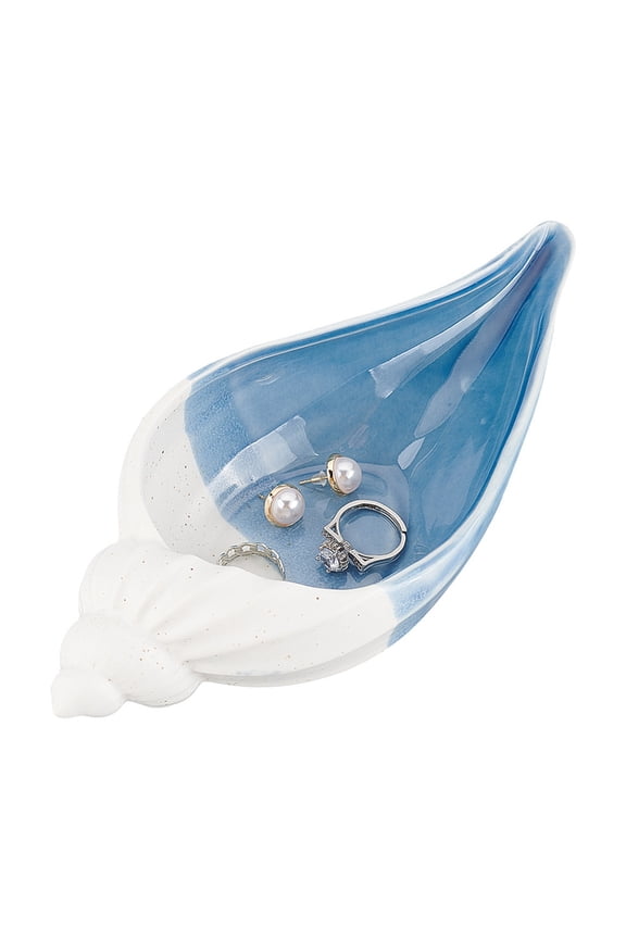 1pc Ocean-themed Ceramic Jewelry Plate Storage Tray for Rings Necklaces Earring Shell Shape 215x93x54mm