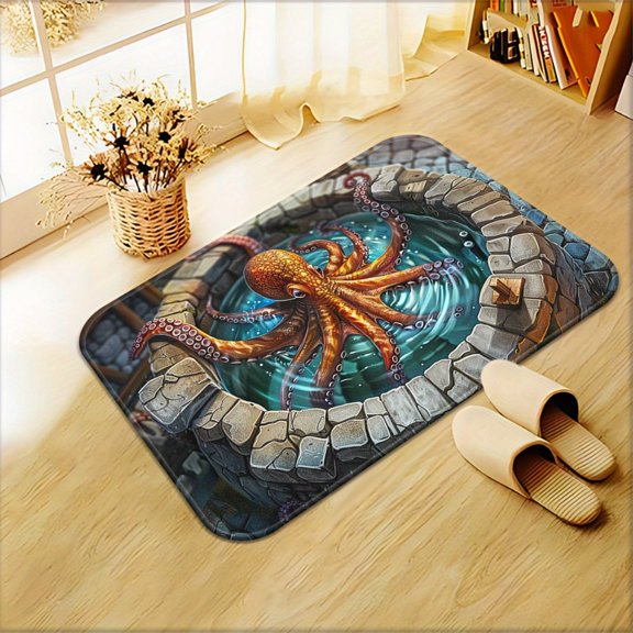 1pc The Octopus in the Illusion Well Door Mat, Outdoor Mat, Outdoor Rug, Bathroom Floor Mat, Microfiber Absorbent Machine Washable Polyester Rug for Bedroom, Living Room Entrance
