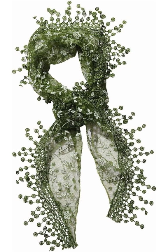 1pc Olive Green Lace Scarf Head Wrap Vintage Soft Triangle Hairband Flower Pattern Sheer Fabric Floral Edging Trim Polyester Cloth Headbands for Women Hair Accessories Party Birthday Wedding