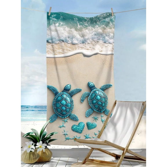 1pc Ombre Palm Tree Print Beach Blanket, Super Absorbent Microfiber Swimming Pool Towel For Travel, Vacation, Bathing