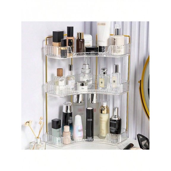 1pc One Corner Bathroom Countertop Storage Box, Suitable For 90 ° Corners, Used As A Tray For Bedroom Dressing Tables,Three-layer