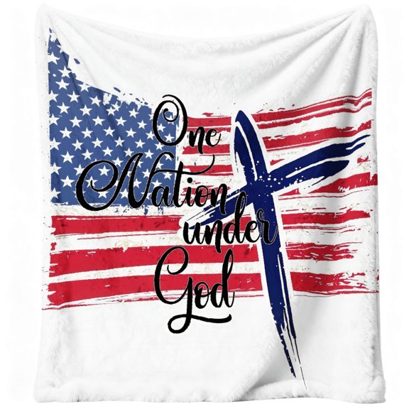 1pc One Nation Under God, Flannel Blanket, Camping Blanket, Nap Blanket, Outdoor Camping, Soft, Patriotic American Flag Cross Print, for Home