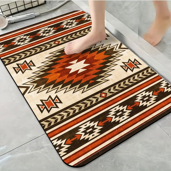 1pc Orange Brown Geometric Bathroom Rug Bathroom Decor and Accessories- Durable,Anti Slip,And Quick Drying,Suitable For Indoor/outdoor Use - Perfect For Bathrooms,Bedrooms,Kitchens