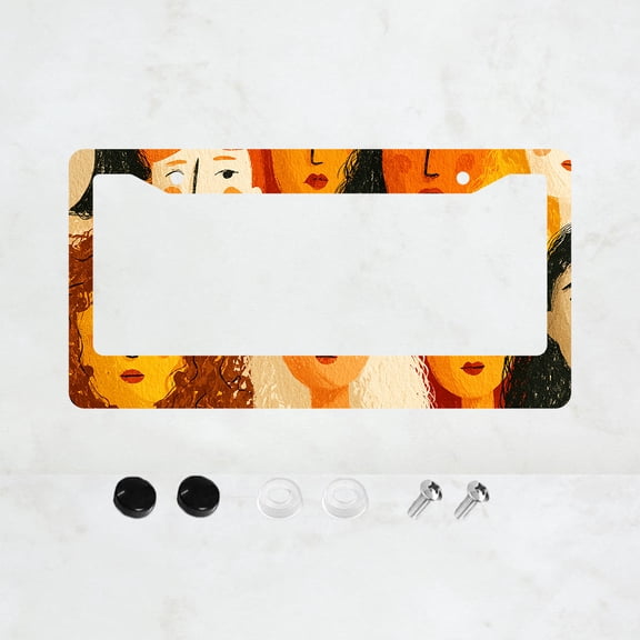 1pc Orange Cartoon Faces Pattern 2 Hole License Plate Frame Aluminum Material 6x12 Inches with Screw Set Funny Car Decoration Gift Retro Design, American Car License Plate Standard Universal Size