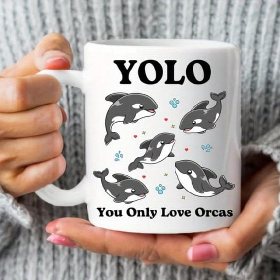 1pc Orca Coffee Mug You Only Love Orcas Funny Cute Ceramic Cup with Playful Orca Starfish Design High Quality Birthdays Christmas Ocean Enthusiasts Coffee Lovers Coffee Bar Accesso