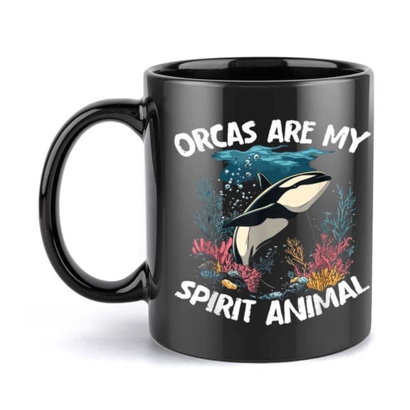 1pc Orca Whale Ceramic Mug 11oz Orcas Are My Spirit Animal Humorous Design Black with Vibrant Underwater Scene Coffee Beverages Ideal Birthday or Holiday Hand Wash Only Coffee Mug