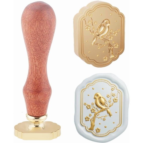 1pc Orientalism Wax Seal Stamps 3D Frame View Bird Sealing Wax Stamp 23.5x23.2mm Removable Brass Stamp Head with Wood Handle for Envelopes Invitations Wedding Embellishment Decor