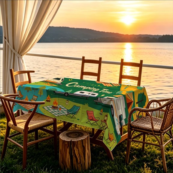 1pc Outdoor Adventure RV Graphic 2D Printed Tablecloth, Kitchen Patio Holiday Picnic Table Cover, Christmas Gift for Camper & Outdoor Enthusiasts