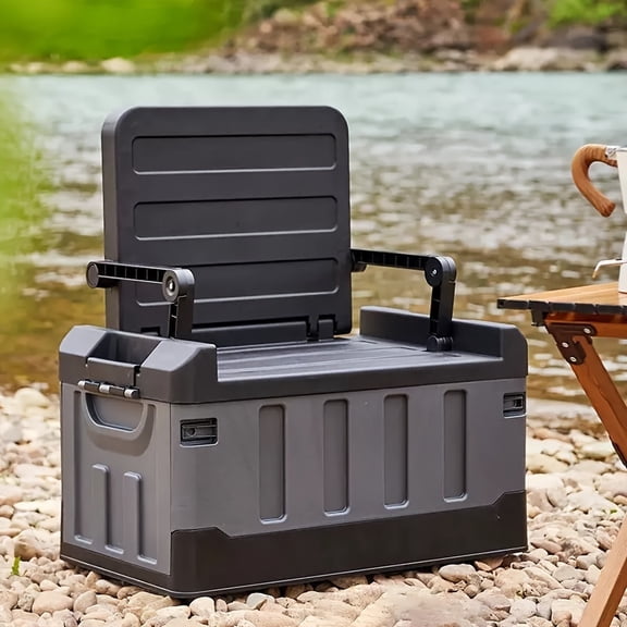 1pc Outdoor Camping Storage Box, Folding Storage Box Container, Can Be Changed Into A seat, Outdoor Fishing Special Storage Box, Car Trunk Foldable Storage Box
