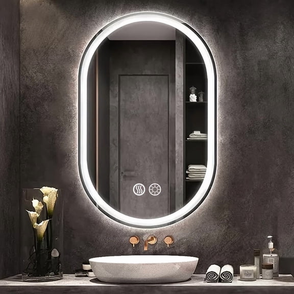 1pc Oval Smart Wall-Mounted Makeup Mirror with LED Lights, Touch Switch, Defogging, Long Press Adjustable Brightness, Bathroom Vanity Mirror, Luxury Home Decor, Ideal Gift