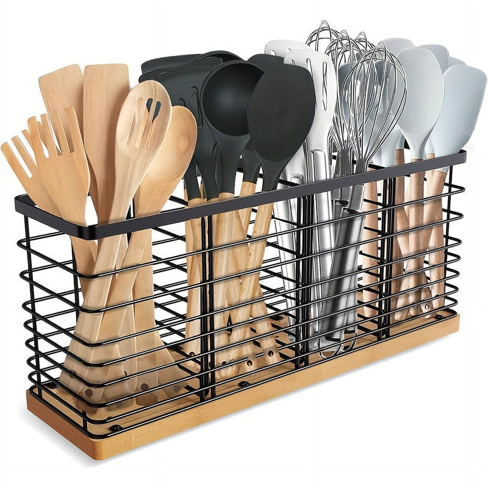 1pc Oversized Kitchen Utensils Stand With 4 Compartments, Matte Black ...