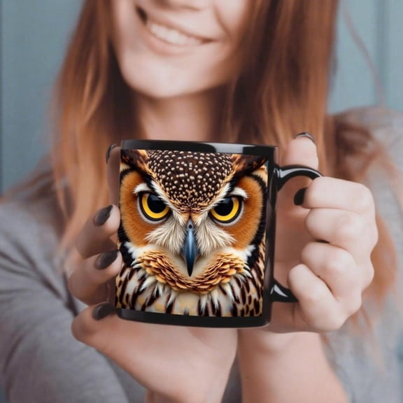 1pc Owl Mug Cute Owl Cup with Black Rim 11oz Heavy Duty Ceramic Coffee Cup Hot Cold Drinks Birthday Anniversary Housewarming Gifts Ideal Home Office Kitchen Use Owl Lovers Nature Enthusiasts