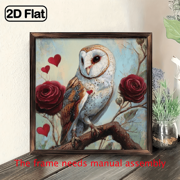 1pc, Owl With Rose Love Heart Framed Wood Sign Vintage Wooden Wall Hanging for Bedroom Living Room Home Kitchen Bedroom Decor Valentine'S Day Gift Holiday Gifts.8*8in