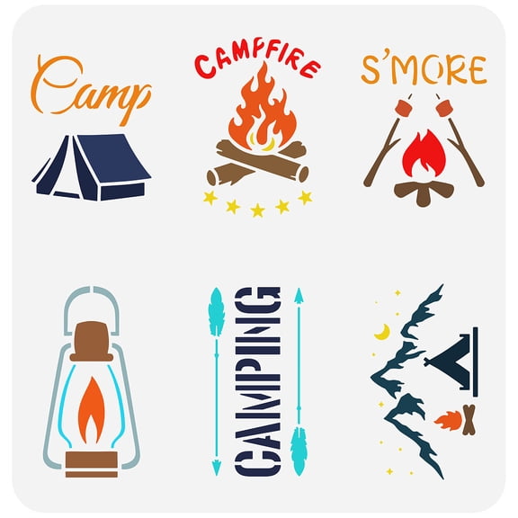 1pc PET Hollow Out Drawing Painting Stencils for DIY Scrapbook Photo Album Camping Themed Pattern 30x30cm