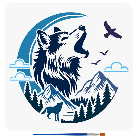 1pc PET Hollow Out Drawing Painting Stencils for DIY Scrapbook Photo Album Wolf 30x30cm Plastic