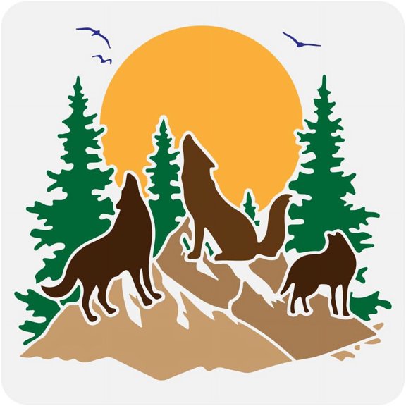 1pc PET Hollow Out Drawing Painting Stencils for DIY Scrapbook Photo Album Wolf 30x30cm