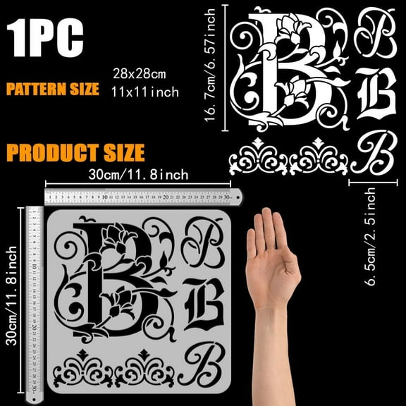 1pc PET Hollow Out Drawing Painting Stencils for Scrapbook Photo Album Letter B 30x30cm