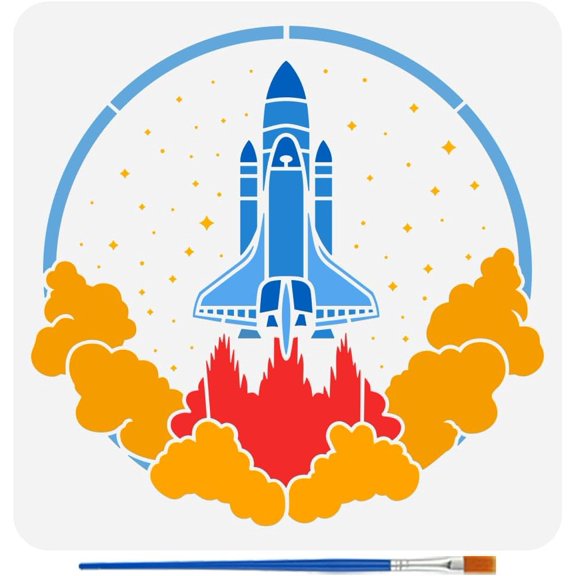 1pc PET Hollow Out Drawing Painting Stencils for Scrapbook Photo Album Rocket 30x30cm