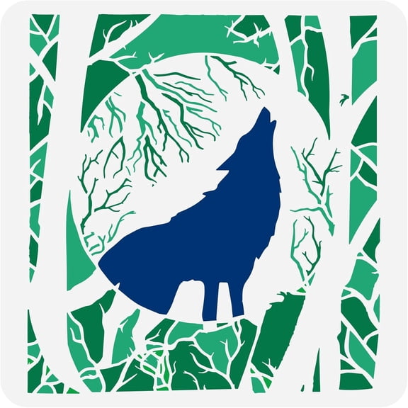 1pc PET Hollow Out Drawing Painting Stencils for Scrapbook Photo Album Wolf Pattern 30x30cm