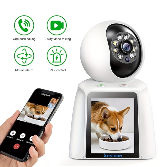 1pc PTZ WiFi Pet Camera with 3" Screen & Baby Monitor - Cellular App Control, HD 3MP, Motion Detection, Video Calling - Ideal for Home Monitoring of Pets, Elderly & Babies - White