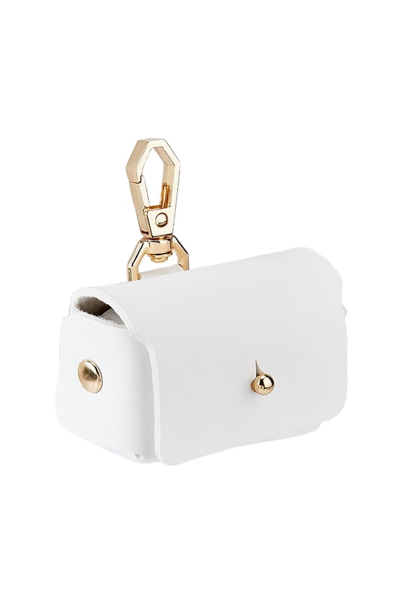 1pc PU Imitation Leather Wedding Ring Pouch Jewelry Storage Bags with Light golden Tone Snap Buttons White 4.35x7x4.4cm