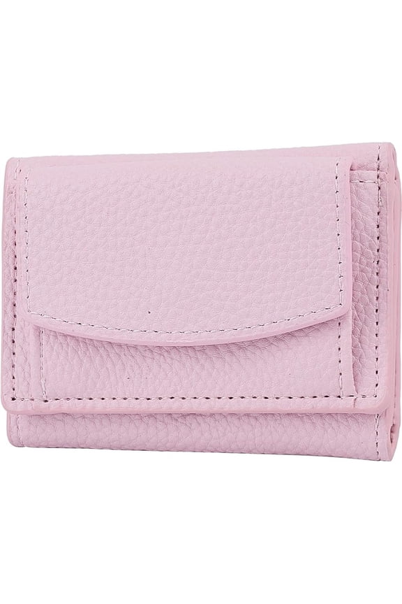 1pc PU Leather Wallets Pink Women Trifold Wallet Rectangle Pocket Mini Wallet with Snap Button Compact Wallet Cash Slot Card Holders for Coin Loose Change Storage Card Organizer 7.5x3.9x0.5in