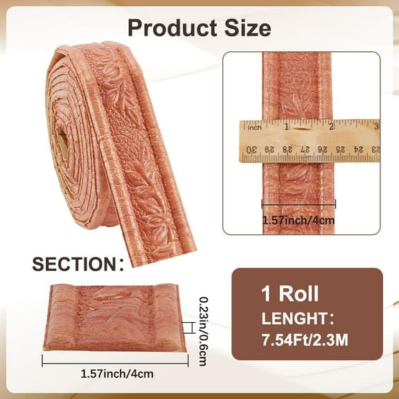 1pc PVC Foam 3D Self-Adhesive Waterproof Wallpaper Border Flower Lines Skirting Stickers Wall Trim for Living Room Home Office Hotel DIY Decoration Sandy Brown 40mm 2.3m/roll 1 roll/pc