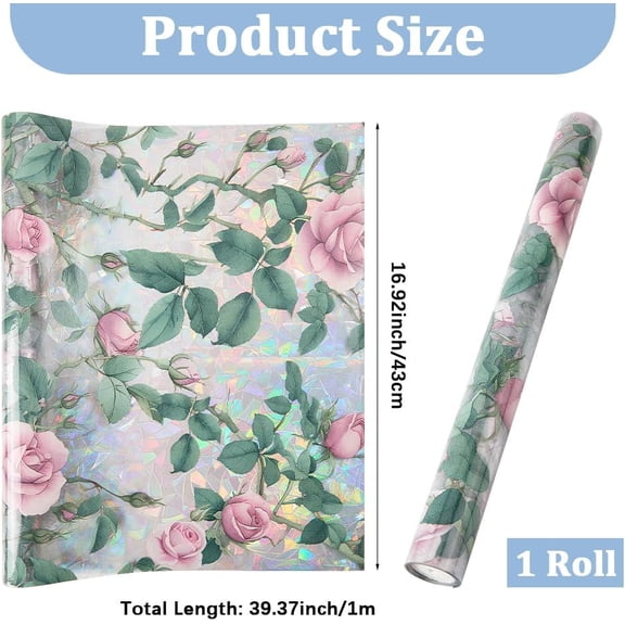 1pc PVC Static Stickers Window Decoration Flower Pattern Green 430x0.2mm