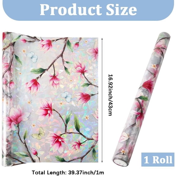 1pc PVC Static Stickers Window Decoration Flower Pattern Pink 430x0.2mm