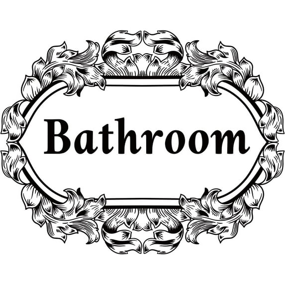 1pc PVC Wall Stickers Rectangle with Word Bathroom for Home Living Room Bedroom Decoration Floral Pattern 440x350mm