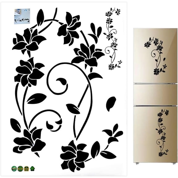 1pc PVC Wall Stickers Wall Decoration Branch Leaf Pattern Black 600x300x0.2mm