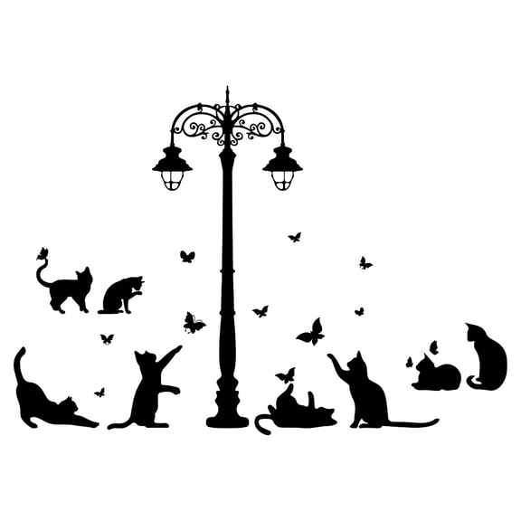 1pc PVC Wall Stickers for Wall Decoration Street Lamp Cat Pattern 300x720mm