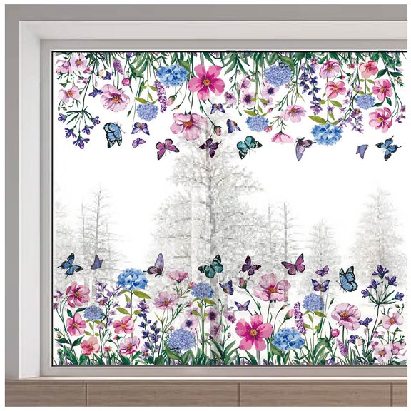 1pc PVC Window Static Stickers Rectangle Shape for Window Decoration Flower 380x1160mm for DIY making