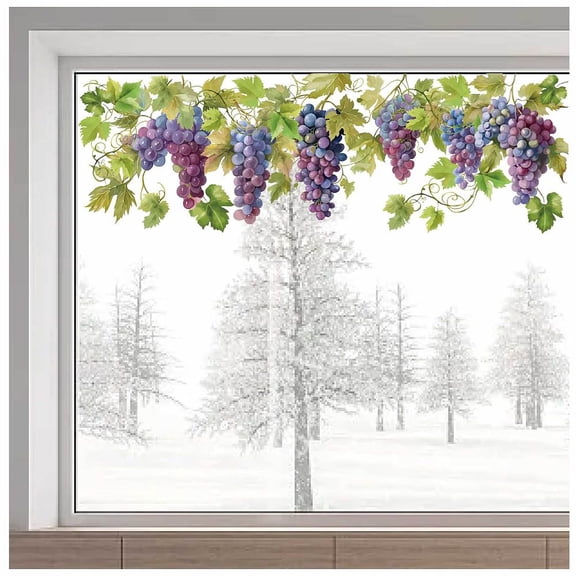1pc PVC Window Static Stickers Rectangle Shape for Window Decoration Grape 380x1160mm for DIY