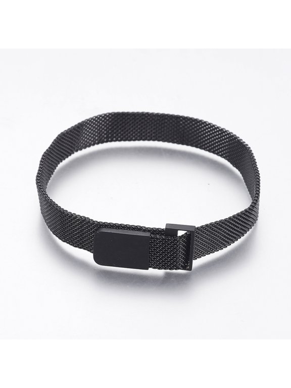 1pc PVD Vacuum Plating 430 Stainless Steel Mesh Bracelet Making with Magnetic Clasps Fit Slide Charms Gunmetal 9 inch(23cm) 10mm