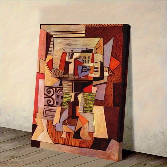 1pc Pablo Picasso'S Window Opened to The Street Penthieure Canvas Wall Art with Frame - Vibrant Cubist Painting, Hook-Mounted Ready-to-Hang Decor for Living Room & Bedroom