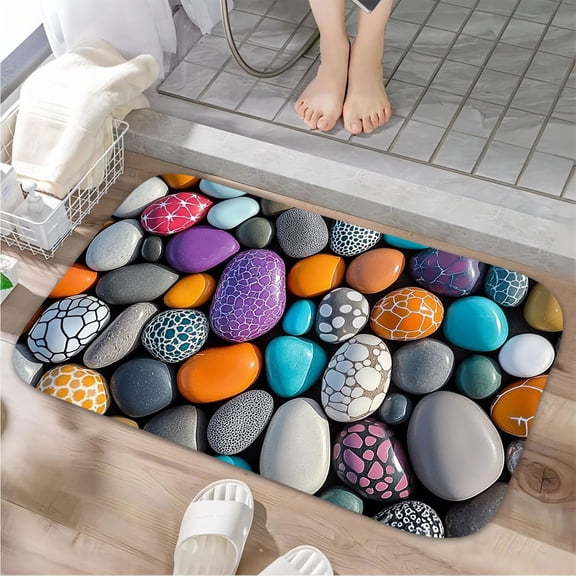1pc Painted Stones Absorbent Non-Slip Bathroom Thickened Flannel Rug Decor,Soft,Quick Drying,Suitable For Indoor/outdoor Use,Bathrooms,Bedrooms,Kitchens,Terrace,Laundry Rooms,16"x24"