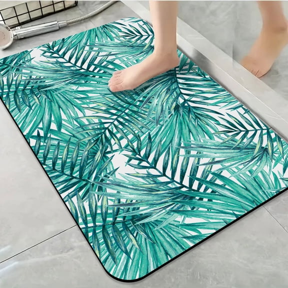1pc Palm Leaf Print Bathroom Rug Bathroom Decor and Accessories- Durable,Anti Slip,And Quick Drying,Suitable For Indoor/outdoor Use - Perfect For Bathrooms,Bedrooms,Kitchens