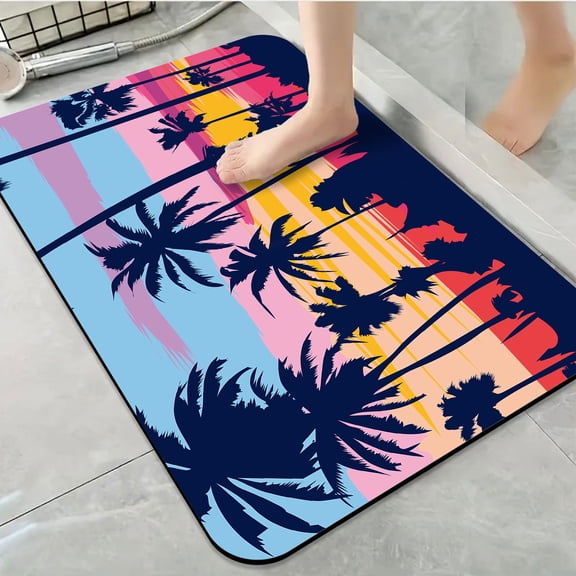 1pc Palm Tree Sunset Bathroom Rug Bathroom Decor and Accessories- Durable,Anti Slip,And Quick Drying,Suitable For Indoor/outdoor Use - Perfect For Bathrooms,Bedrooms,Kitchens