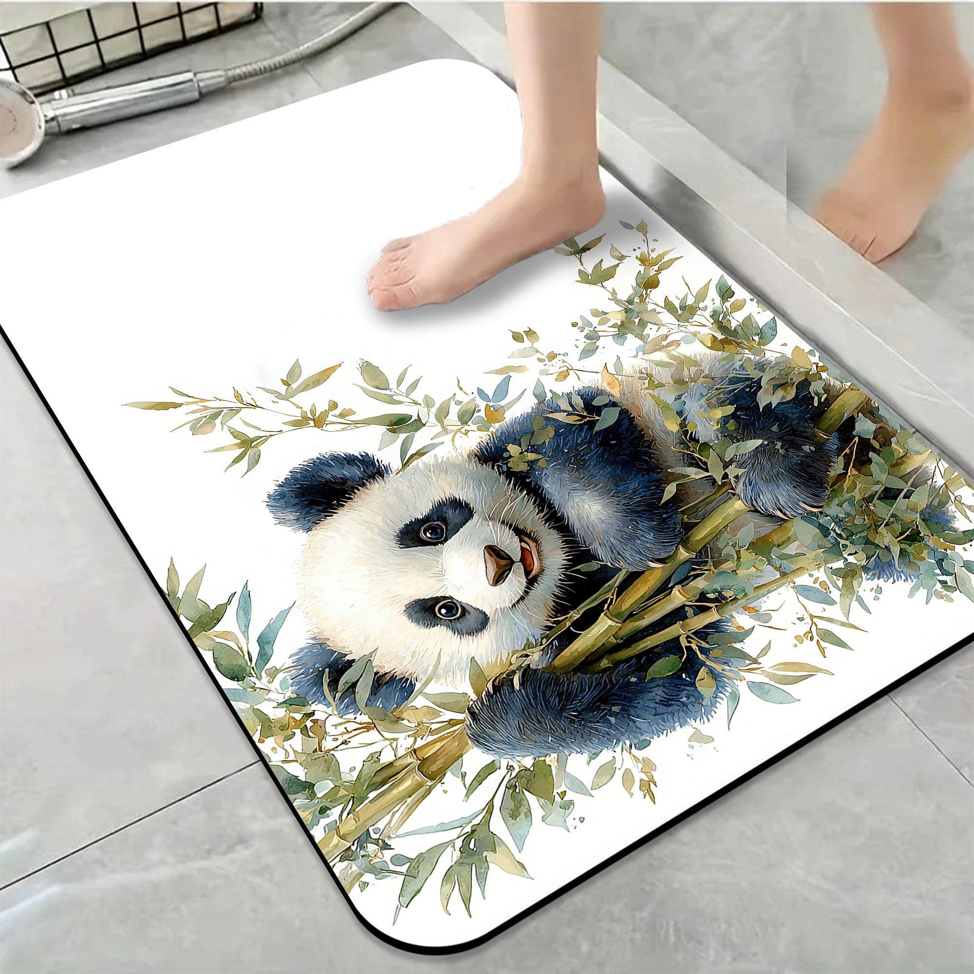 Eflxamz Panda with Bamboo Bathroom Rug