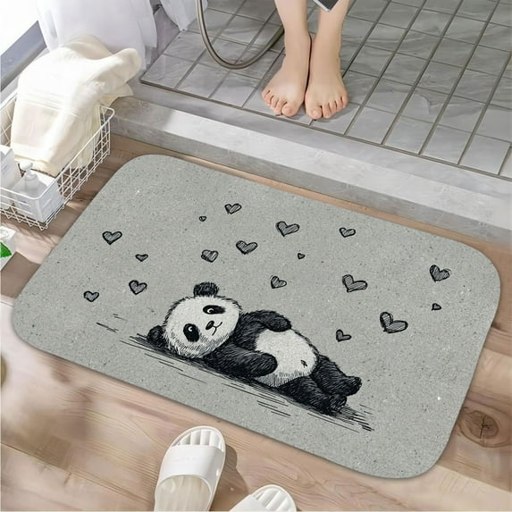 1pc A Panda Lying Down Absorbent Non-Slip Bathroom Thickened Flannel Rug Decor,Soft,Quick Drying,Suitable For Indoor/outdoor Use,Bathrooms,Bedrooms,Kitchens,Terrace,Laundry Rooms,16"x24"