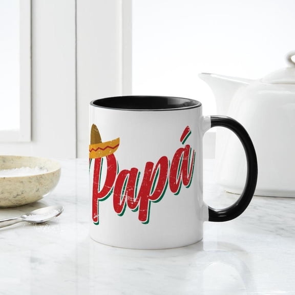 1pc Papa Mug 11oz Ceramic Coffee Mug with Spanish Pap Lettering Mexican Sombrero Design Heat Resistant Cup Hot Cold Drinks Durable Reusable Dad Fathe