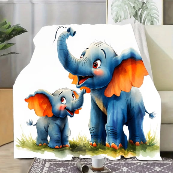 1pc Parent Child Elephant Flannel Blanket Soft Bedspread Suitable for Bed Sofa & Cozy Elephant Bedding Machine Washable Comforter