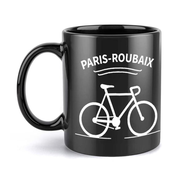 1pc Paris Coffee Mug Black Cup with White Graphic Paris Roubaix Text 11oz Ceramic Cup Coffee Tea Hot Chocolate Ideal Birthday or Holiday Cyclists French Culture Lovers Hand Wash On