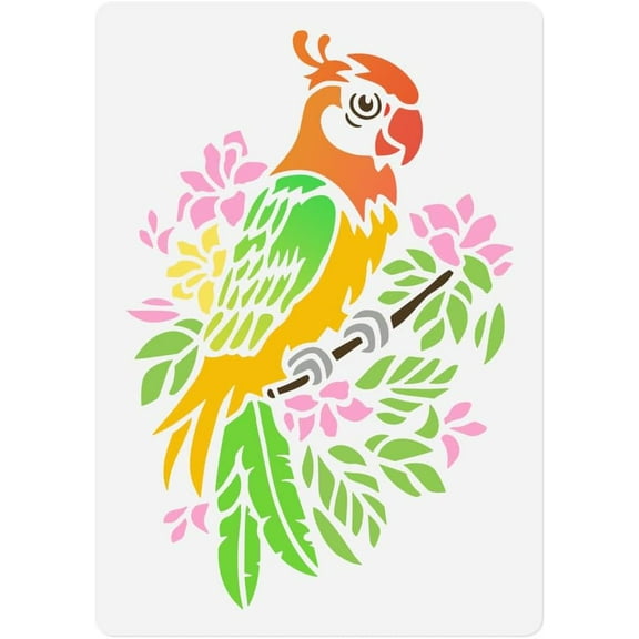 1pc Parrot on Branch Bird Wall Stencil for Painting 11.698.27?Parrot Bird Reusable Stencil for Wood Burning Paint Template DIY Craft Art Stencil on Wood Fabric Canvas Furniture Journal white