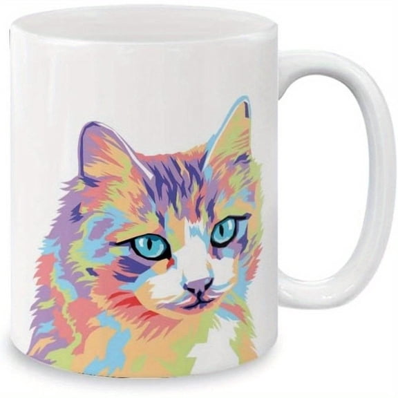 1pc Pastel Colorful Vector Portrait Ceramic Coffee Mug Tea Cup 11 OZ