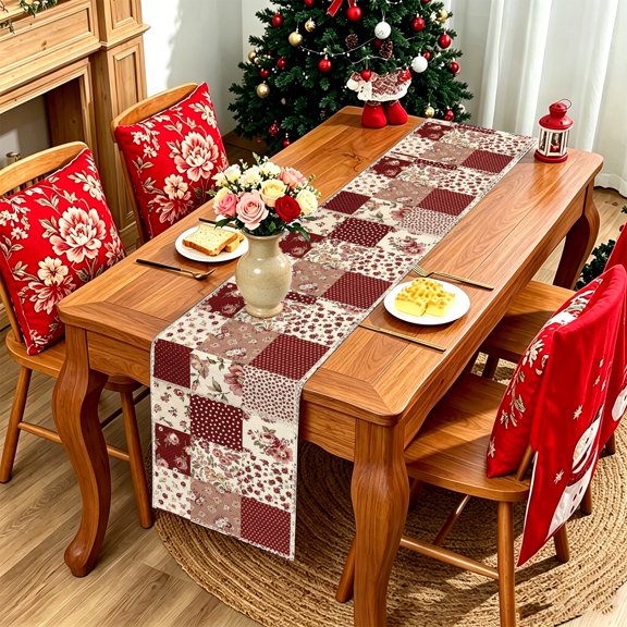 1pc Patchwork Quilt Patriotic Table Runner, 2D Flat Printed Table Cloth, Kitchen Party Decor for 4th of July, Christmas, Thanksgiving Family Gatherings