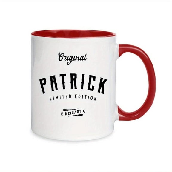 1pc Patrick Limited Edition Officially Licensed Patrick Themed Ceramic Mug 11oz White Red Coffee Cup with Iconic Name Print Hand Wash Only Reusable Drinkware Tea Cocoa Birthday Hol