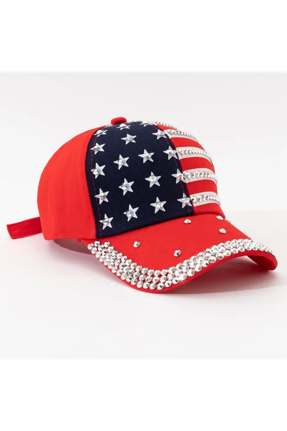 1pc Patriotic American Flag Baseball Cap with Rhinestone Embellishments - Handcrafted, All-Season Commuter Hat for Independence Day & Everyday Wear