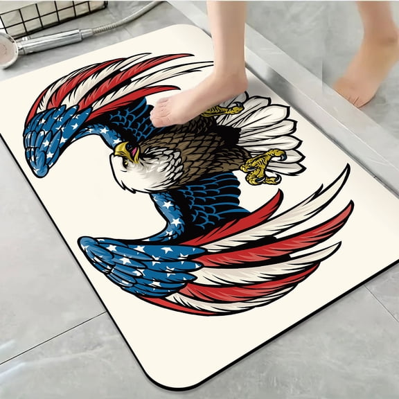 1pc Patriotic Bald Eagle Illustration Bathroom Rug Bathroom Decor and Accessories- Durable,Anti Slip,And Quick Drying,Suitable For Indoor/outdoor Use - Perfect For Bathrooms,Bedrooms,Kitchens
